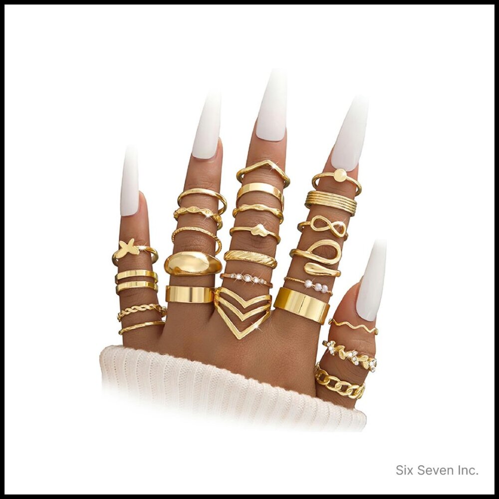 Chunky Stackable Knuckle Rings Set Gold Silver Tr… - image 1